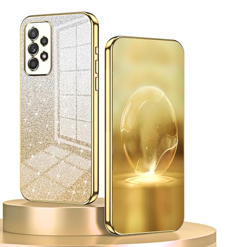 BORYA Cover per Samsung Galaxy A52s 5G/Samsung Galaxy A52, Ultra Sottile Antiurto TPU Bumper Morbida Silicone Custodia, Elegante Placcatura Caso con Lusso Gradiente Carta Glitterata, Oro