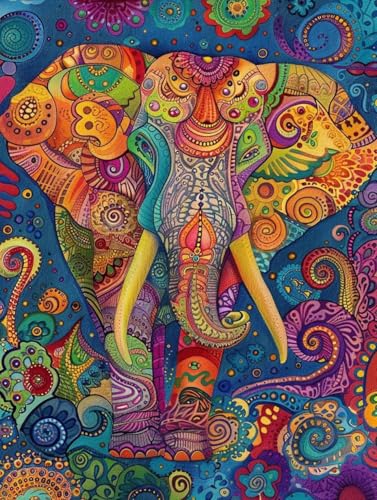 Peinture par numéro éléphant 70x90cm avec kits pinceaux et acrylique