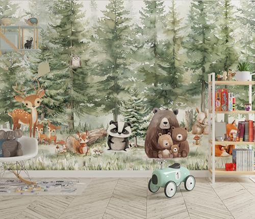 Papel Pintado Infantil Bosque Animales, Fotomurales Pared Tejido, bosque para habitación infantil, árboles, decoración de paredes, papel pintado de acuarela personalizado papel pintado de niños