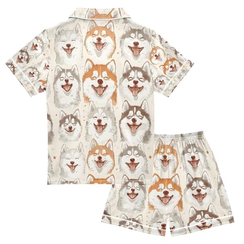 senya Dog Paw Print Happy Satin Summer Pajama Sets Silk Short Sleeve Button Down Sleepwear2