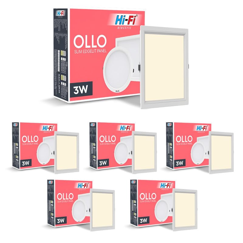 Image of Hi-Fi OLLO 3-watt Square LED Downlighter | LED Ceiling Light for Home and Hall | Cut Out: 68 mm, Color: Warm White Light, (3000K) Pack of 6-Polycarbonate