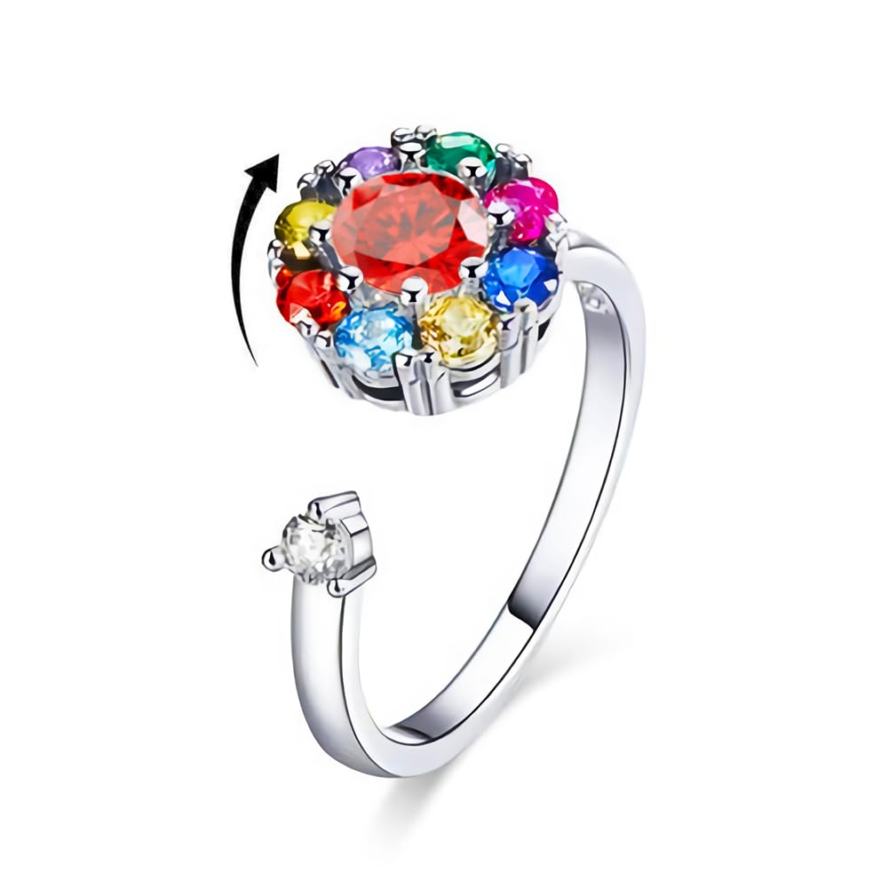 Fidget Rings for Anxiety, Womens Focus Spinner Ring, Discreet Boredom Relieving Ring Stacking Finger Promise Engagement Gift