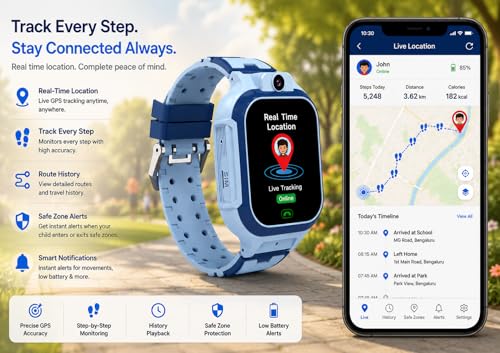 Image of Smart Watch for Kids with GPS Tracking 2-Way Video & Voice Calling Geofencing and 4G SIM Compatible SOS Emergency Alerts Games HD Touch Screen Boys /Girls (Blue)