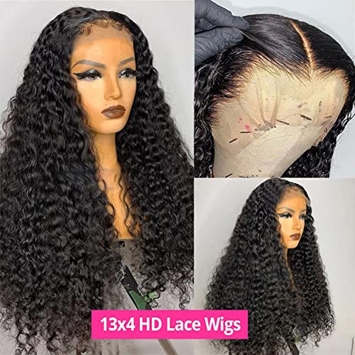 Image of bangjazz Deep Wave Lace Front Wigs Human Hair 180% Density Curly Lace Front Wig Human Hair Wet and Wavy Wig 13x4 HD Lace Frontal Wigs 16 Inch Glueless Curly Wigs for Women Pre Plucked