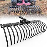 AUTOSAVER88 60' Landscape Rake,Heavy-Duty Pine Straw Rake with Universal 2' Receiver for Tractor Attachment, 21 Spring Steel Tines Suitable for Yard, Lawn, Driveway Care,Black