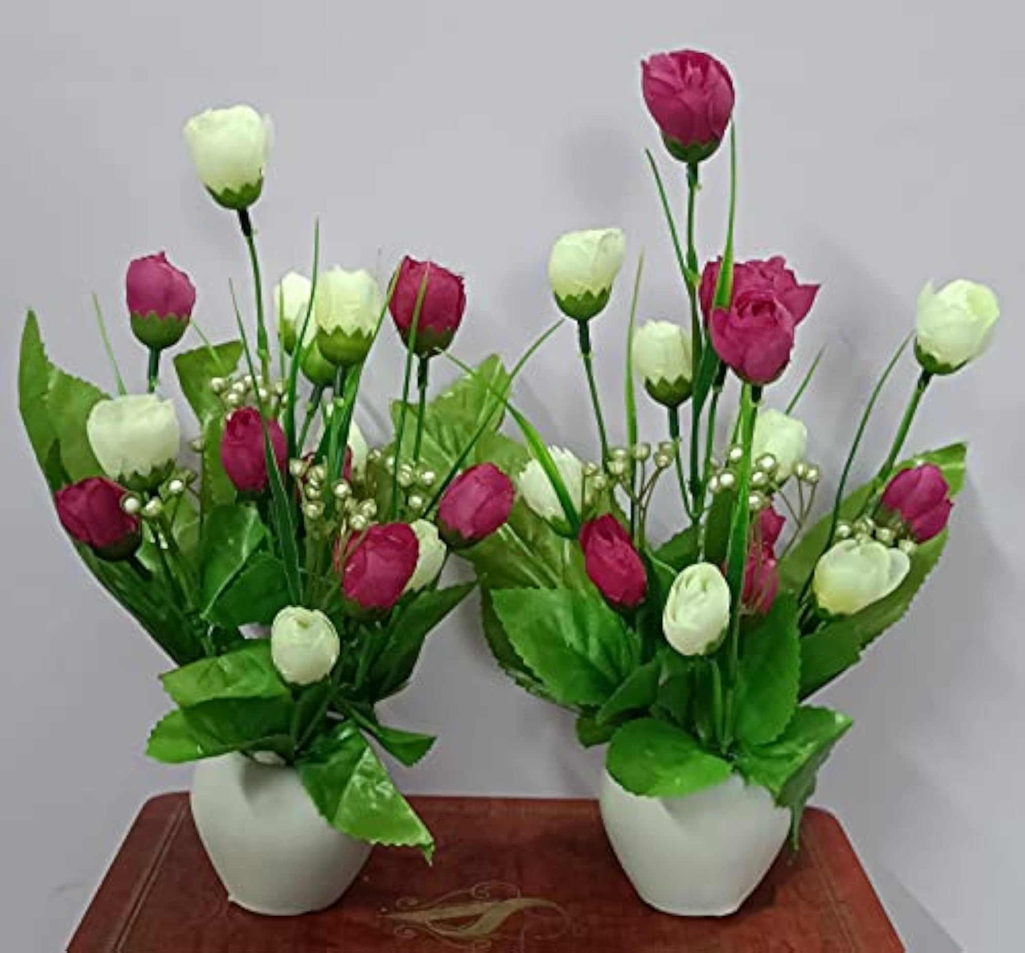 Plastic Set of 2 Table Flower Top Rose Artificial Flower