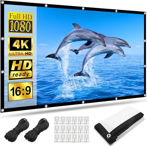 120 Pouces Écran de Projection Portable, Tissu Soie de Lave Lavable Antirides, 16:9 4K HD Double Face Pliable pour Camping Extérieur et Cinéma Maison, Installation Facile avec Crochets