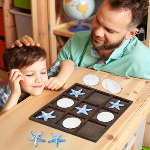 Starfish Tic Tac Toe Game Set de FINGERINSPIRE - Juego de mesa con tablero de madera y piezas de resina temáticas de la playa miniatura 6