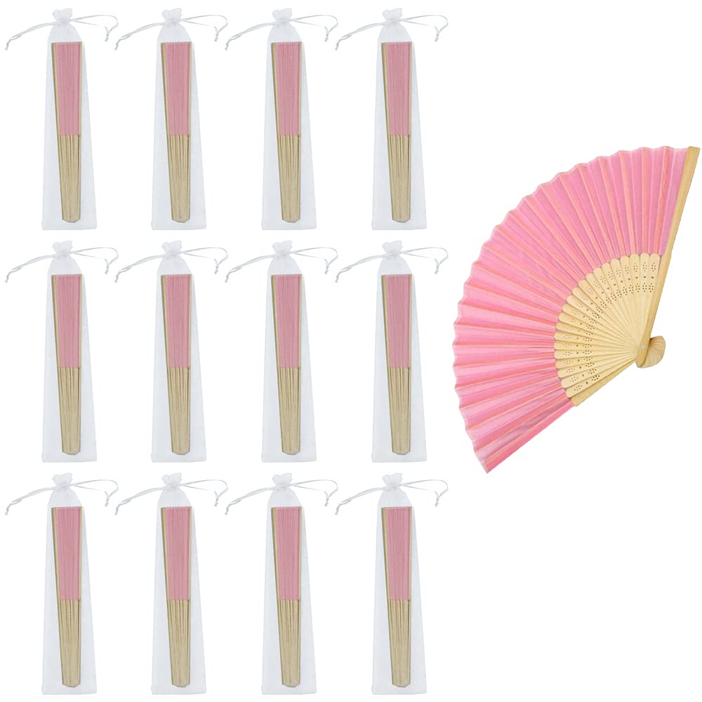 lalago 12 stuks roze handwaaiers, opvouwbaar, met organza