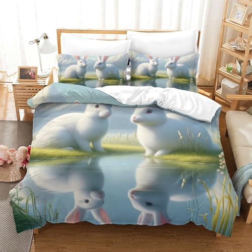 Housse de couette lapin 3D hypoallergénique et douce pour lit king size - 2