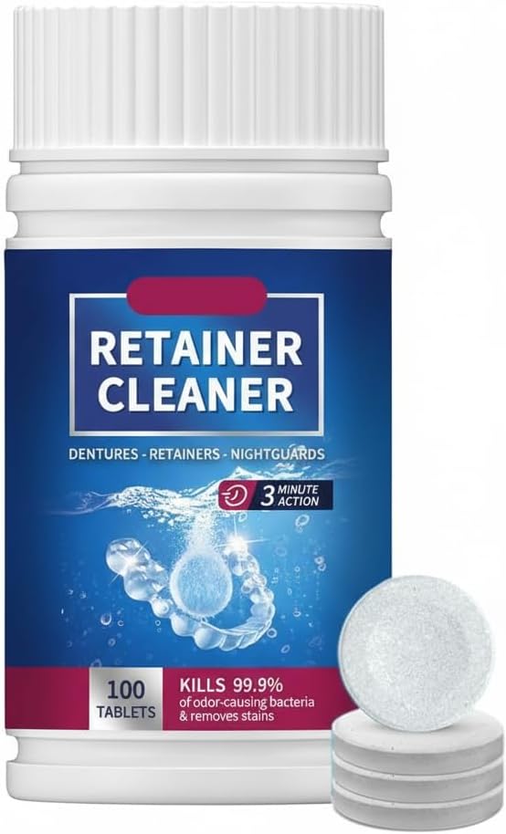 100PCS Retainer Cleaning Tablets, Denture Cleaning Tablets, Removes Odor Oral, Cleaning Retainer Cleaner, for Aligner Mouth Night Guard, Denture Cleaning Tablets for Dental Appliances, Clean