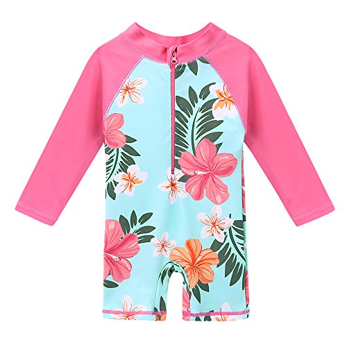 HUAANIUE Baby/Toddler Girl Swimsuit Long Sleeve Rashguard Swimwear Aqua 2-3 T
