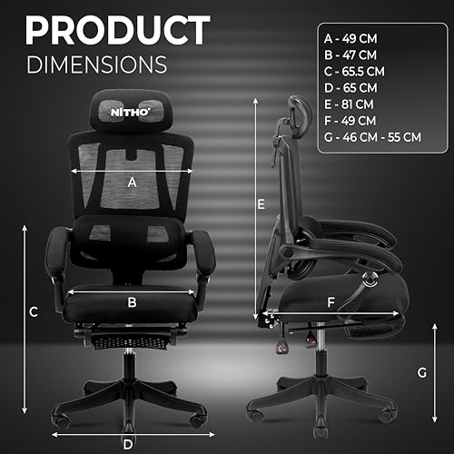 Image of NiTHO MC.II Series Ergonomic Mesh Gaming Office Chair | Lumbar Back Support Computer Chair, Class 3 Gas Lift, Rocking & Height Adjustable Swivel Office Chair for Home Office, Study or Gaming, Black