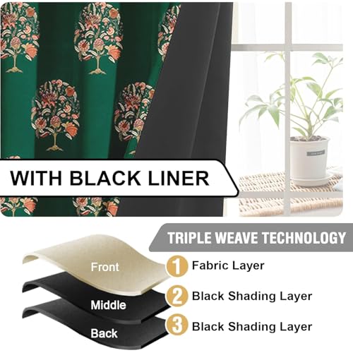 Image of Cloth Fusion Printed 100% Blackout Door Curtains 7 Feet Long Set of 2, Room Darkening Parda with Stainless Steel Grommets for Home Decor (7x4.5 Feet, Green Trees)