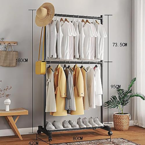Image of Owme Portable Double Layer Clothes Drying Stand for Home | 2-Tier Rolling Laundry Rack with Wheels | Stainless Steel Garment Drying Rack for Balcony, Bedroom & Utility Area - SQUARE