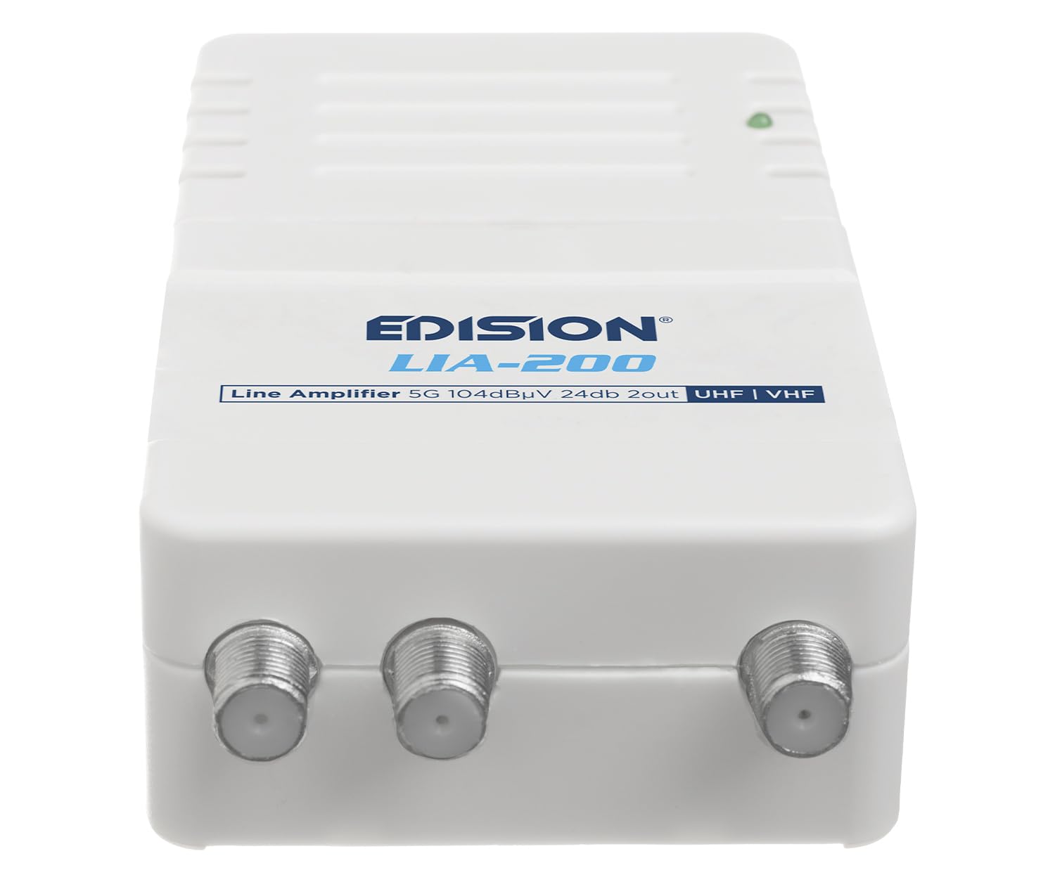 EDISION LIA-200 UHF/VHF wewnętrzny wzmacniacz telewizyjny, regulowany 12-24db, 104dBmV, do cyfrowej naziemnej DVB-T/T2, z filtrem 5G LTE, 1 wejście, 2 wyjścia