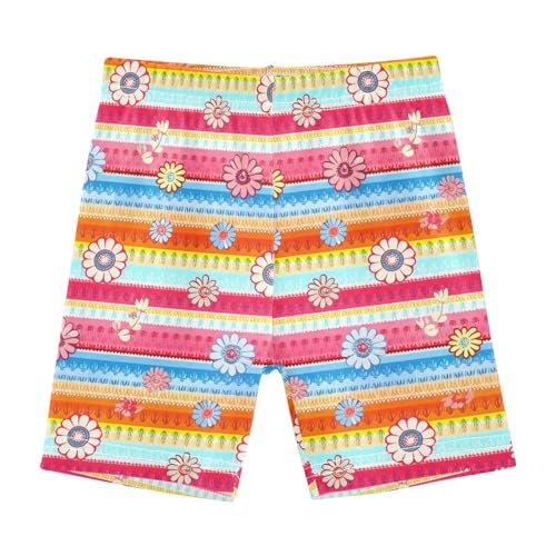 Stripe Floral Colorful Girls Bike Shorts Toddler Athletic Dance Under Skirts Dance Shorts for Girls 4-10,4T