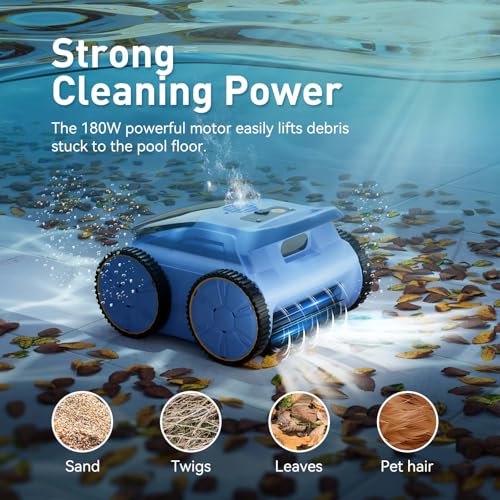 Image of Cordless Robotic Pool Cleaner, 180 Mins Runtime Self-Parking Pool Vacuum for Above Ground Pools, Wall Climbing Automatic Pool Robot - NOT Suitable for Pools with Sharp Steps /Raised Drains
