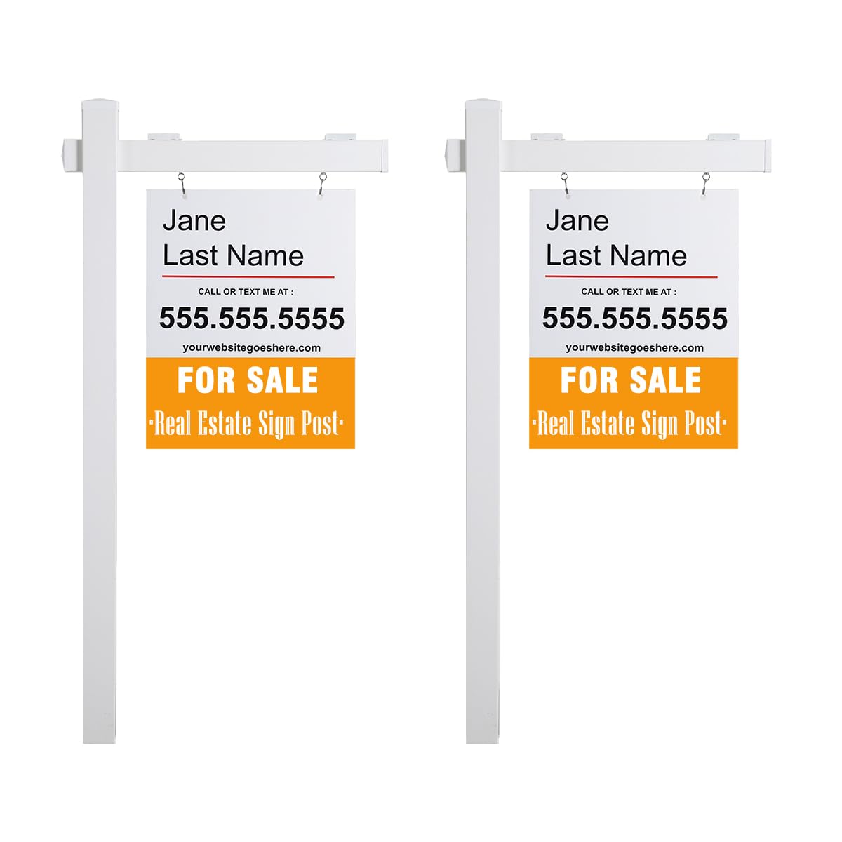 SUFUS Vinyl PVC Real Estate Sign Post 6' Tall (4"x 4"x 72"), Realtor Yard Sign Post with Flat Cap for Open House and Home for Sale, 36" Arm Holds Up