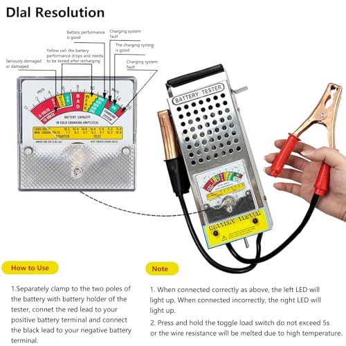Weishuo Autobatterie Tester 6V-12V Batterietester KFZ mit Voltmeter Anzeige Batterielastprüfgerät Universal Entladungstester für Auto, LKW, Motorrad, Boots und Wohnmobil