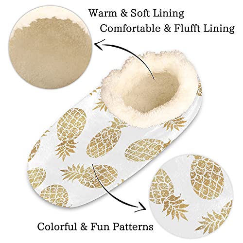 Yellow Pineapple Slippers for Women Mens, Fruit Winter Warm Soft Coral Fleece Fuzzy House Slippers Socks Lightweight Portable Comfortable for Indoor Outdoor Bedroom Non-Slip2