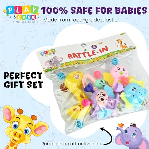 Image of PLAY & GROW Teethable Rattle Set, 5 Pieces, Multicolor, BPA Free Safe & Colorful Infant Early Learning & Sensory Play | Ideal Gift Pack