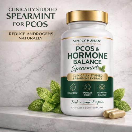 Image of Simply Human PCOS & Hormone Balance Spearmint Capsules | Clinically Studied for Hormonal Balance, Clear Skin & Regular Cycles | 60 Vegan Capsules | 100% Natural
