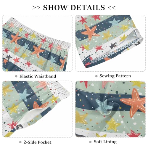 ALAZA Colored Star Striped Pajama Shorts Elastic Waist Casual Sleep Shorts with Pockets Size 6-143