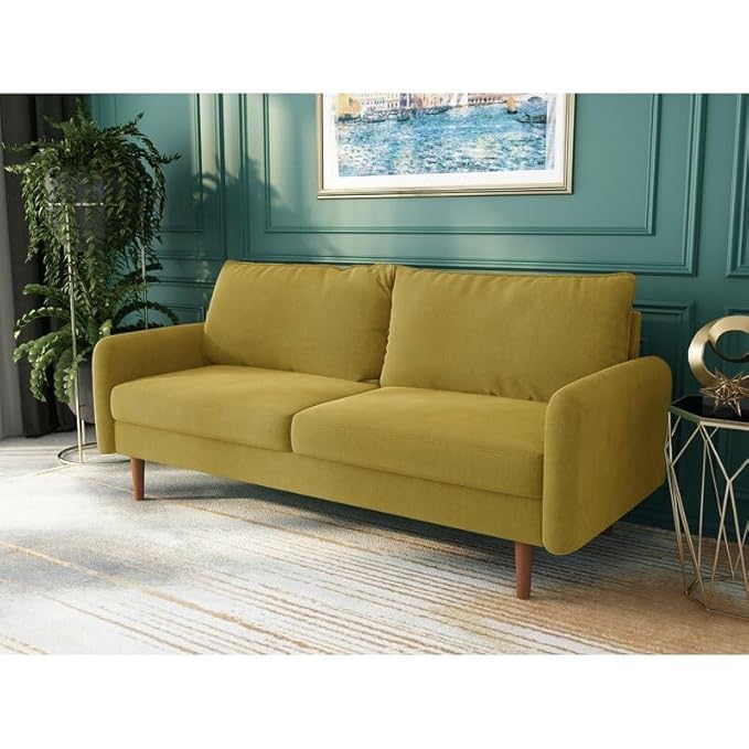Image of Morrone Velvet Loveseat 3-Seater Sofa, Modern Upholstered Couch for Living Room, Bedroom and Office, Plush Cushion Accent Seating Furniture (Golden, 3 Seater)