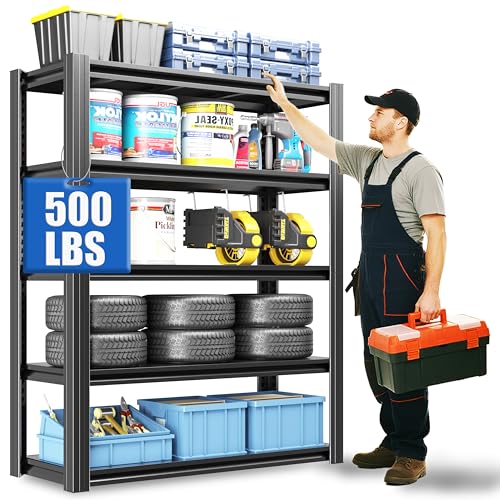 72" H Garage Shelving 2500 LBS Heavy Duty Storage Shelves, Adjustable 5 Tier Metal Shelving Unit, Metal Racks for Storage, Utility Shelves for Workshop, Basement, Home Office 72" H*35.4"W*15.7"D