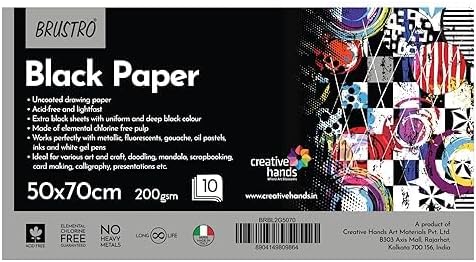 Brustro Black Paper - 200 GSM A2 (Pack of 12 Sheets)