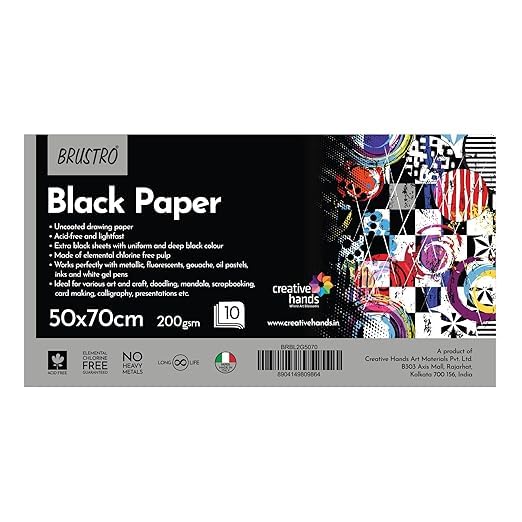 Brustro Black Paper - 200 GSM A2 (Pack of 12 Sheets)