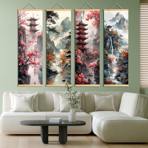 Pennimor Set of 4 Japanese Wall Art, Asian Landscape Wall