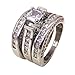 Wensltd 3-in-1 Womens Vintage White Diamond Silver Engagement Wedding Band Ring Set (#9, Silver)