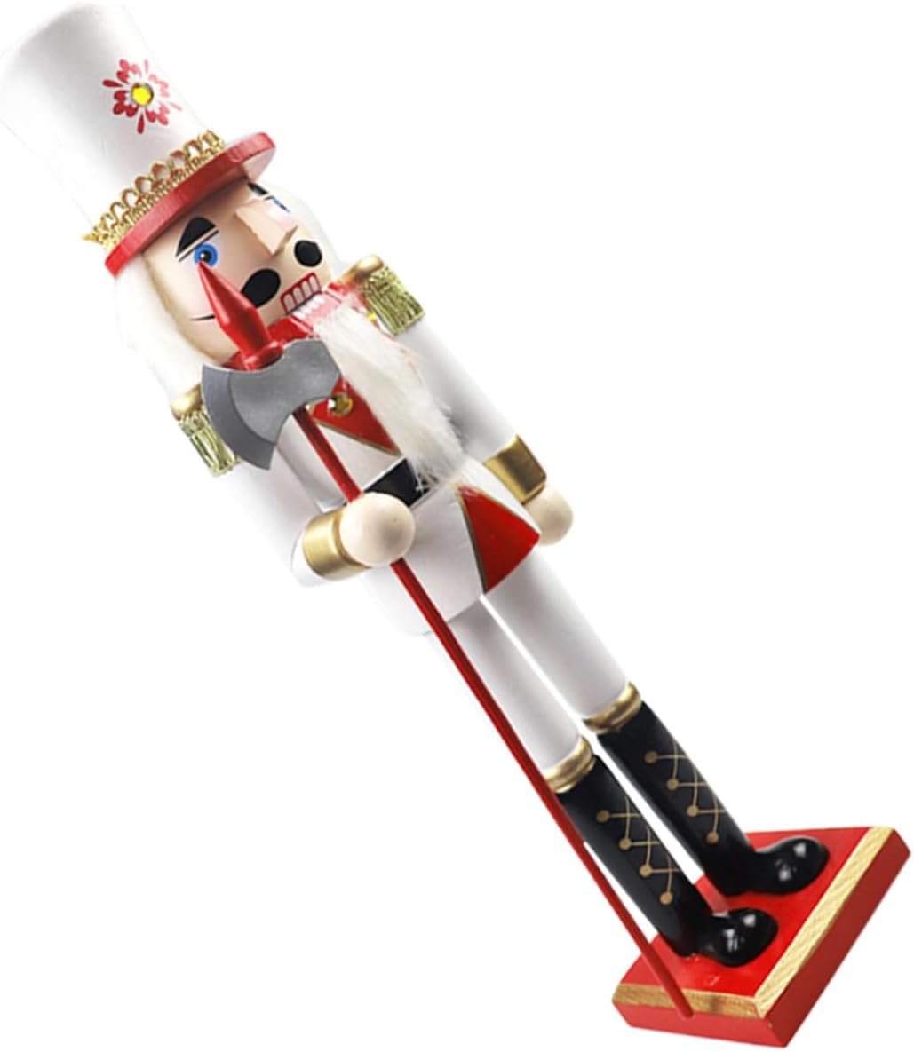 Alipis Christmas Nutcracker Figurine 39.5cm Wooden Nutcracker Soldier Statue Red White Gold King Puppet Desktop Holiday Decor for Christmas Decorations