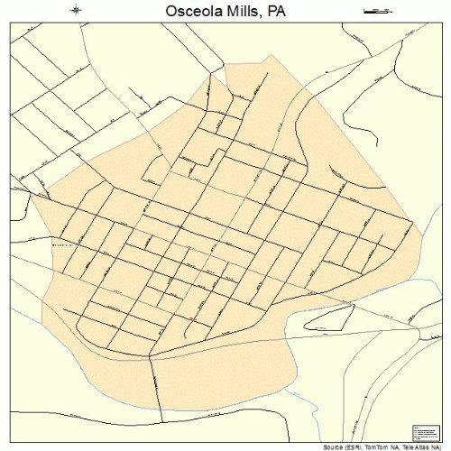 Large Street & Road Map of Osceola Mills, Pennsylvania PA Printed