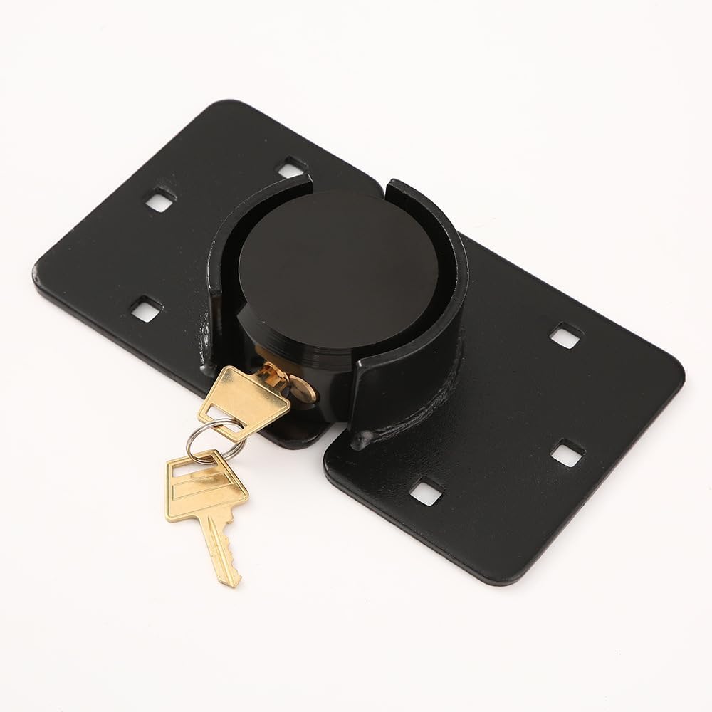 Keyed Alike High Security Puck Lock Set, Heavy Duty Solid Steel Van Door Lock with Hidden Shackle & Hasp, Includes 2 Keys & Mounting Hardware for Trailer, Truck, Gate (Black