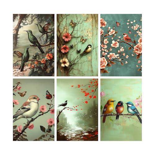 Image of SiddArtify Bird Wall Art Poster Print Set - Vintage Floral Bird Prints for Living Room Bedroom Decor - 12x18 inch Sticker Pack of 6