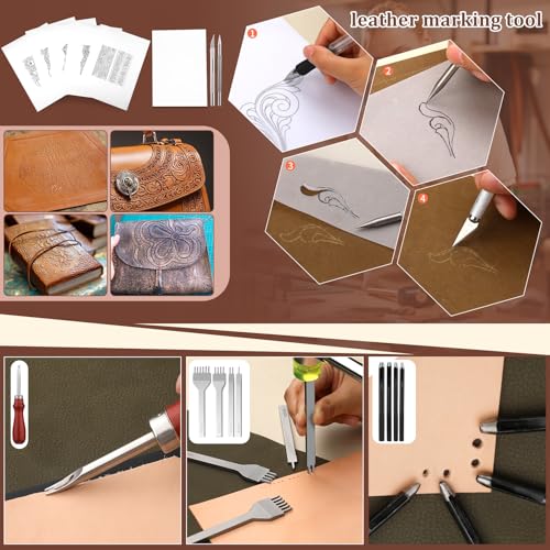 QMNNMA 102 peças de ferramentas de trabalho de couro kit de ferramentas de couro com bolsa de armaze