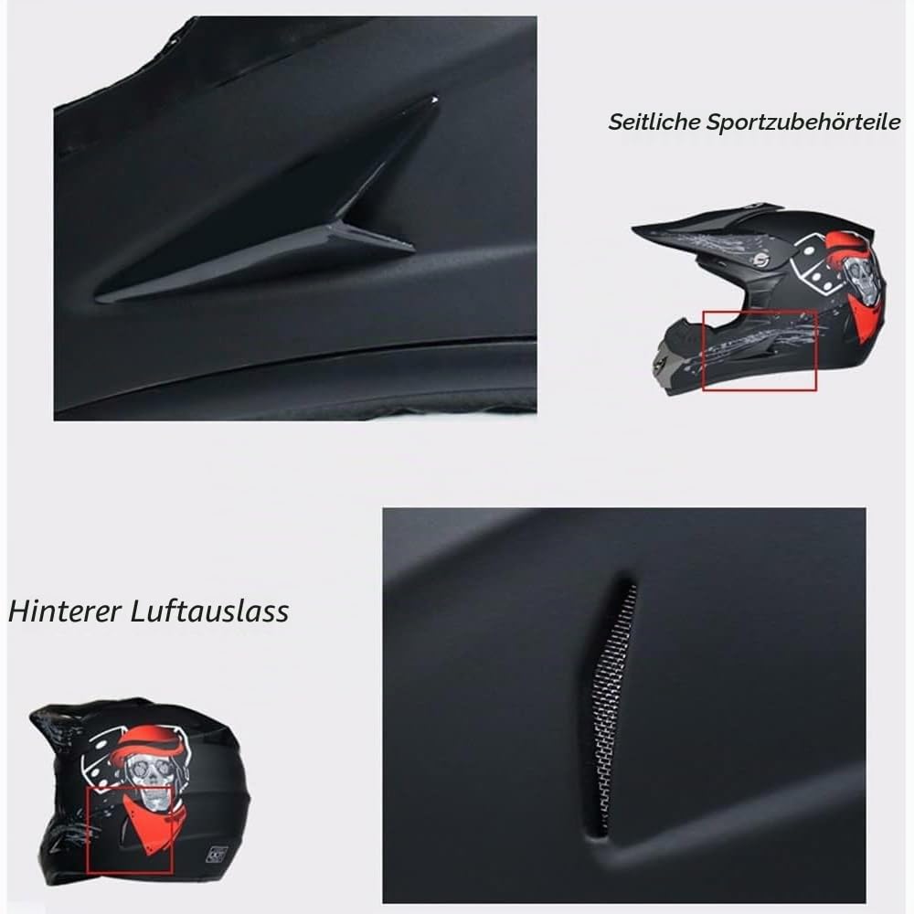 Motorradhelm Cross Damen Herren Full Face MTB Helm Motocross Helm DOT/ECE-Zertifizierter Mit Schutzbrillen Maske Handschuhe Downhill Helm Mopedhelm Schutzhelm Für Cruiser Chopper,Black/A-M