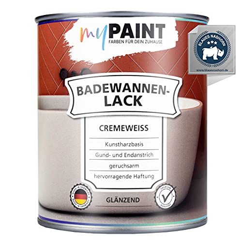 myPaint Badewannenlack 750ml, Cremeweiß gänzend | Hochdeckende, wasserbeständige Badewannenfarbe, Badewannen Reparaturset weiß, Fliesenfarbe, ideal für Badewanne, Duschwanne und Waschbecken