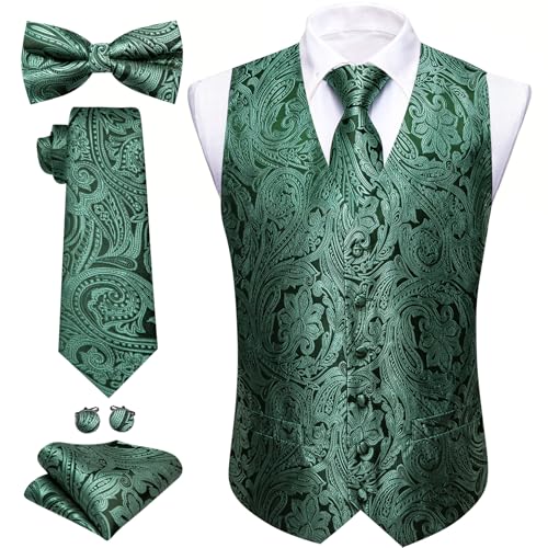 Image of Barry.Wang Men's Suit Vest Tie Bowtie Set Formal Silk Paisley Waistcoat Hanky Cufflinks Lapel Pin Set Wedding Party 7PCS
