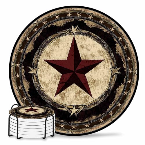 Western Texas Star Drink Coasters Set of 6 with Holder,