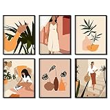 Boho Leaf Lady Wall Art - Black Girls Prints Unframed Bohemian Fashion Woman Wall Decor Minimalist G