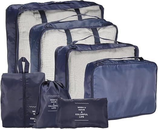 Grivaihi 7 Set Travel Organizer Bag/Packing Cubes/Bags for Luggage/Suitcases/Travel Accessories/Compression Storage Shoe Bag/Clothing Underwear for Man & Womenl Nylon (Beige) (navy blue)-image-41