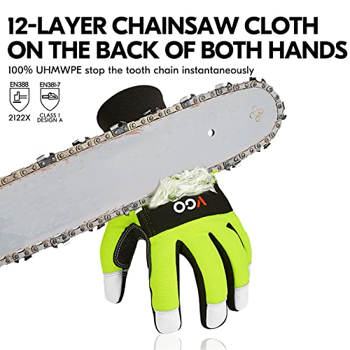 Vgo... Chainsaw Gloves 12-Layer Protection on Both Hands, Safety Foresty Work Gloves with Touchscreen in Goat Leather(XXL,1 pair) - Image 2