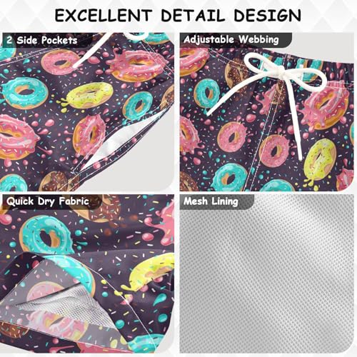 Boys Swim Trunks 2-12 Years Board Shorts Little Boys Donut Colored Glazes Quick Dry Beach Swimwear Shorts3