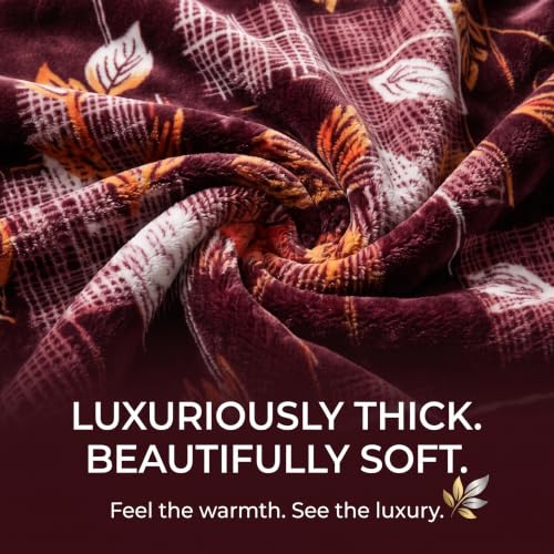 Image of VAS COLLECTIONS 280 GSM Micromink Blanket, 4.5 Kg Premium Soft Warm Cozy Blanket, Plush Floral Printed Blanket for Double Bed, Ultra Soft Comfortable Bedding, 86 x 90 Inches(218 x 229cm) - Crimson Red