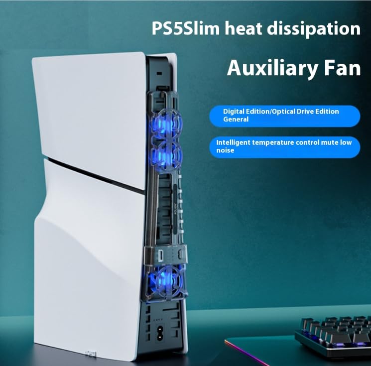 Cooling Fan for PS5 Pro/PS5 Slim/PS5 with LED Light,PlayStation 5 pro Fan Cooler System, Adjustable Speed (3 Speeds Mode),with USB Port Memory Function External Cooling Fan