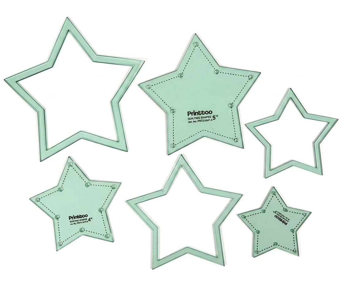 Printtoo Star Quilting Template Stencils Set of 3, 3"/4"/5" Inch Reusable 2mm Acrylic Quilt Patchwork Templates for Sewing, Fabric Cutting, Applique and Creative DIY Craft Projects